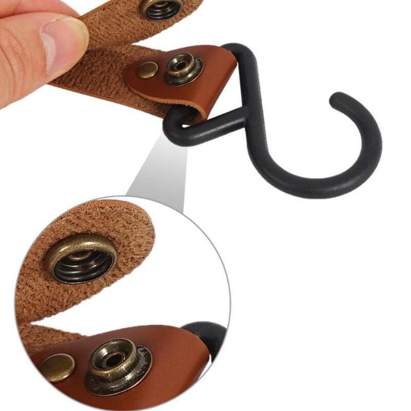 S-Shaped PU Leather Hanging Hooks Triangle Storage Rack Shelf Hook Keychain Portable Outdoor Camping Hiking Hook Camping Hanger
