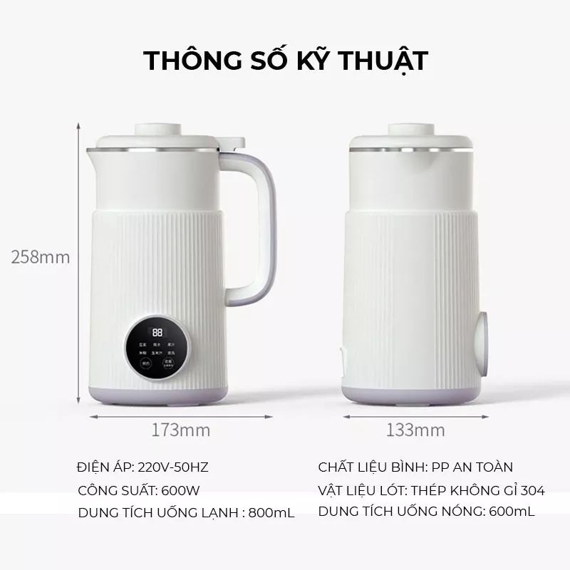 Máy Làm Sữa Hạt, Máy Nấu Sữa Hạt 800ml, 8 Chức Năng Xay Nấu Tiện Lợi, 600W Vân Phương Shop - Hàng Chính Hãng