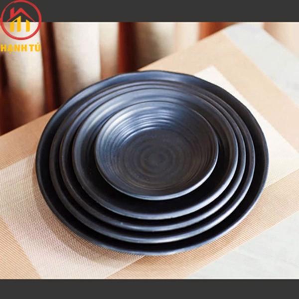 Đĩa Nhựa Phíp Tròn, Dĩa Melamine Dáng Tròn LJP Màu Đen Sang Trọng - Duonghieu6789