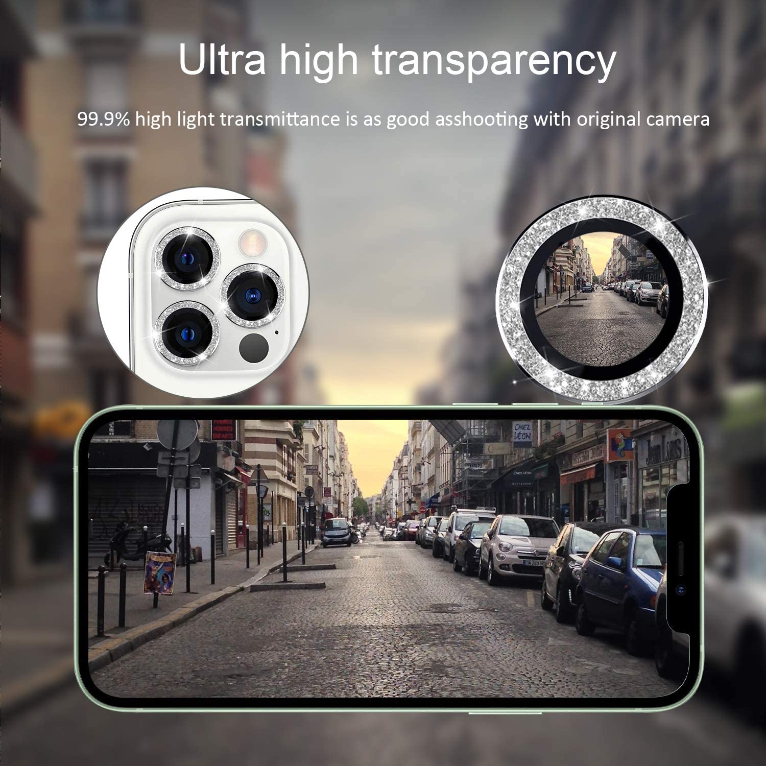 Bộ miếng dán kính cường lực Camera Diamond đính đá cho iPhone 12 Pro Max hiệu HOTCASE Kuzoom Lens Ring bảo vệ camera mang lại khả năng chụp hình sắc nét full HD - hàng nhập khẩu