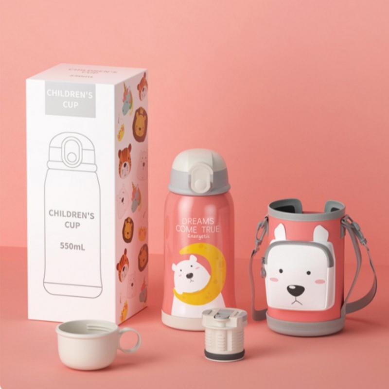 550Ml Hoạt Hình Inox Ống Hút Giữ Nhiệt Cốc Tập Uống Có Ốp Lưng Di Động Trẻ Em Chân Không Trẻ Nhiệt Bình Thermocup 7 Màu