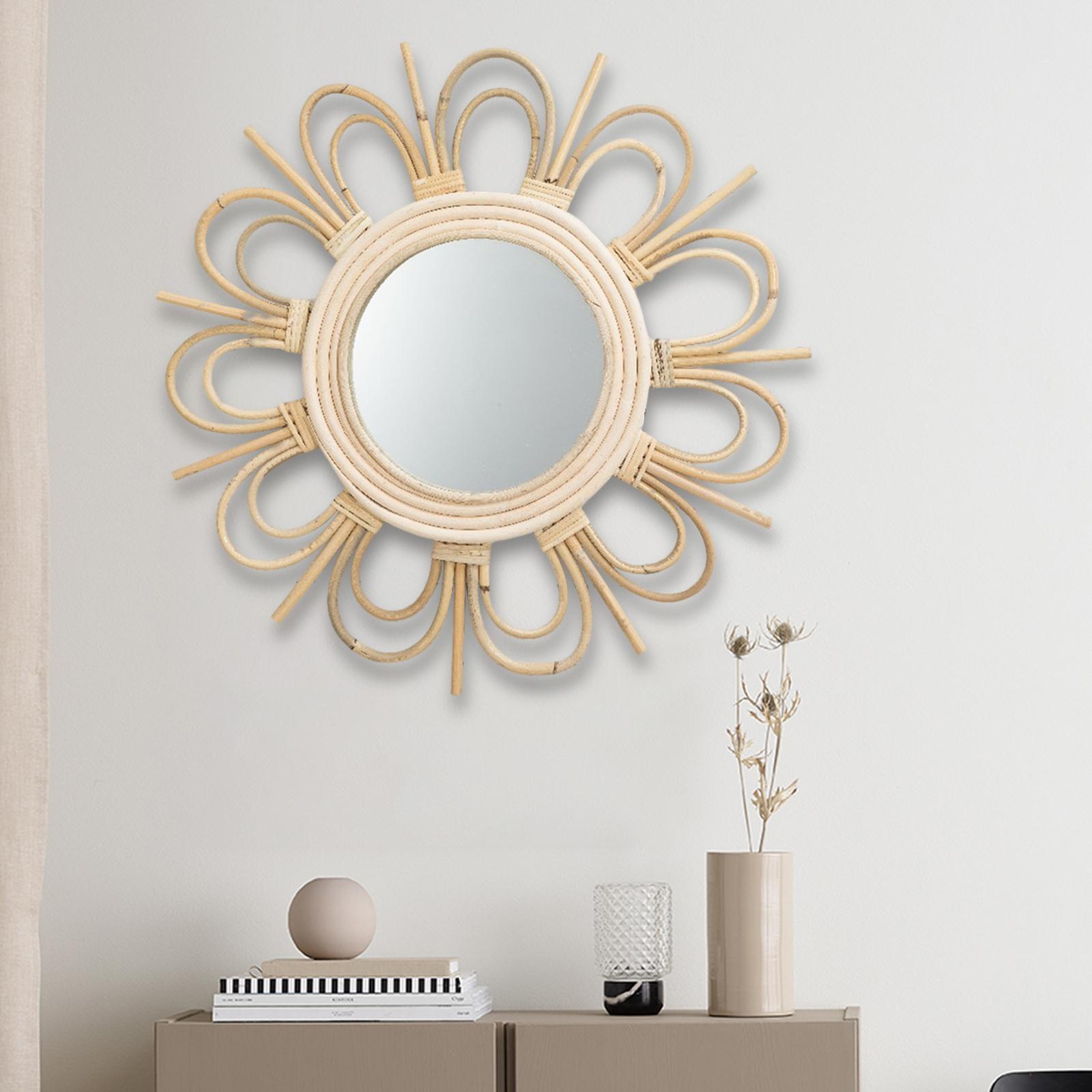 Wicker Rattan Decorative Wall Mirror Wall Mounted for Apartment Entryway