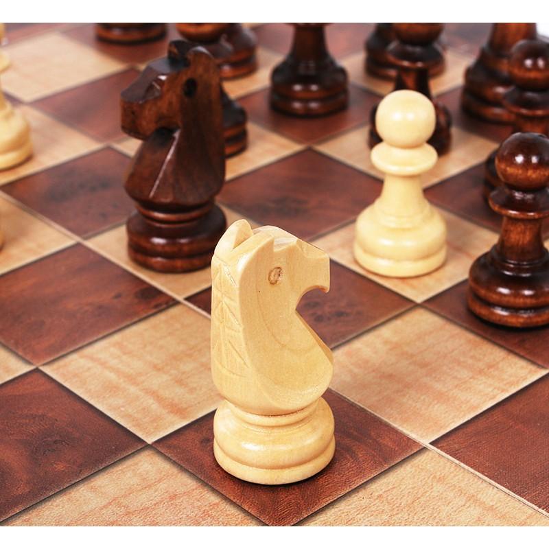 Bộ cờ vua bằng gỗ tiêu chuẩn quốc tế đủ size 3 in 1 - Hàng xuất Nga