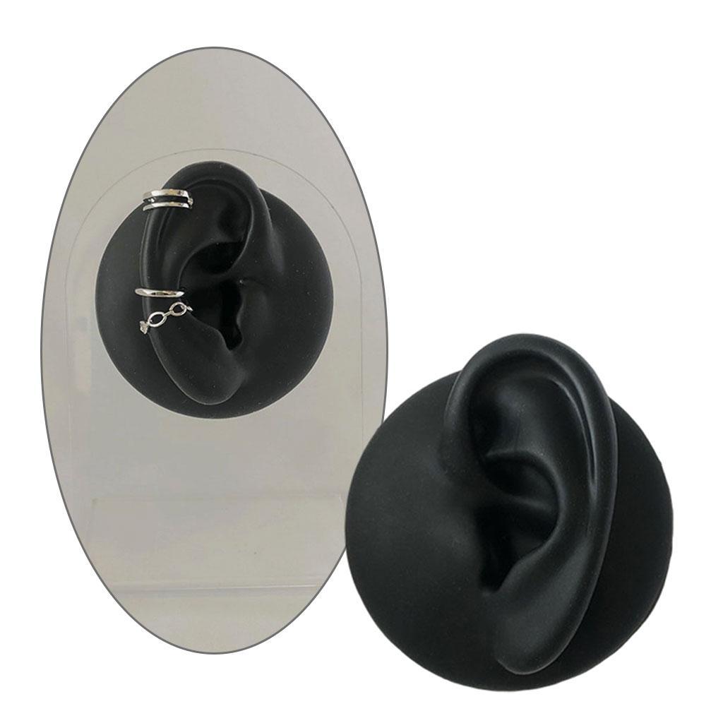 2X Simulation Ear Model Silicone for Jewelry Display Asmr Sleep Left Ear Black