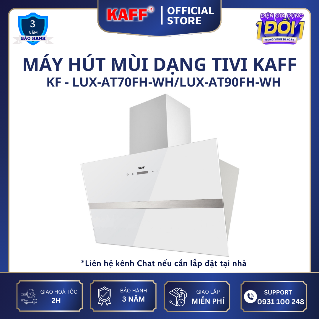 Máy hút mùi kính phẳng dạng TV cảm ứng điều khiển từ xa 900mm KAFF KF-LUX-AT90FH-WH - Hàng Chính Hãng