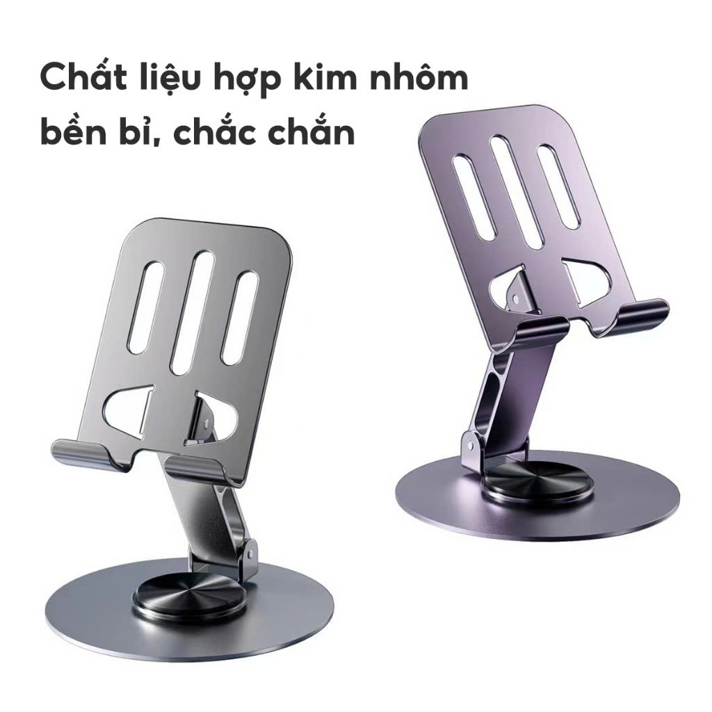 Giá đỡ điện thoại máy tính bảng nhôm nguyên khối trục xoay 360° gấp gọn tiện dụng - Hàng nhập khẩu