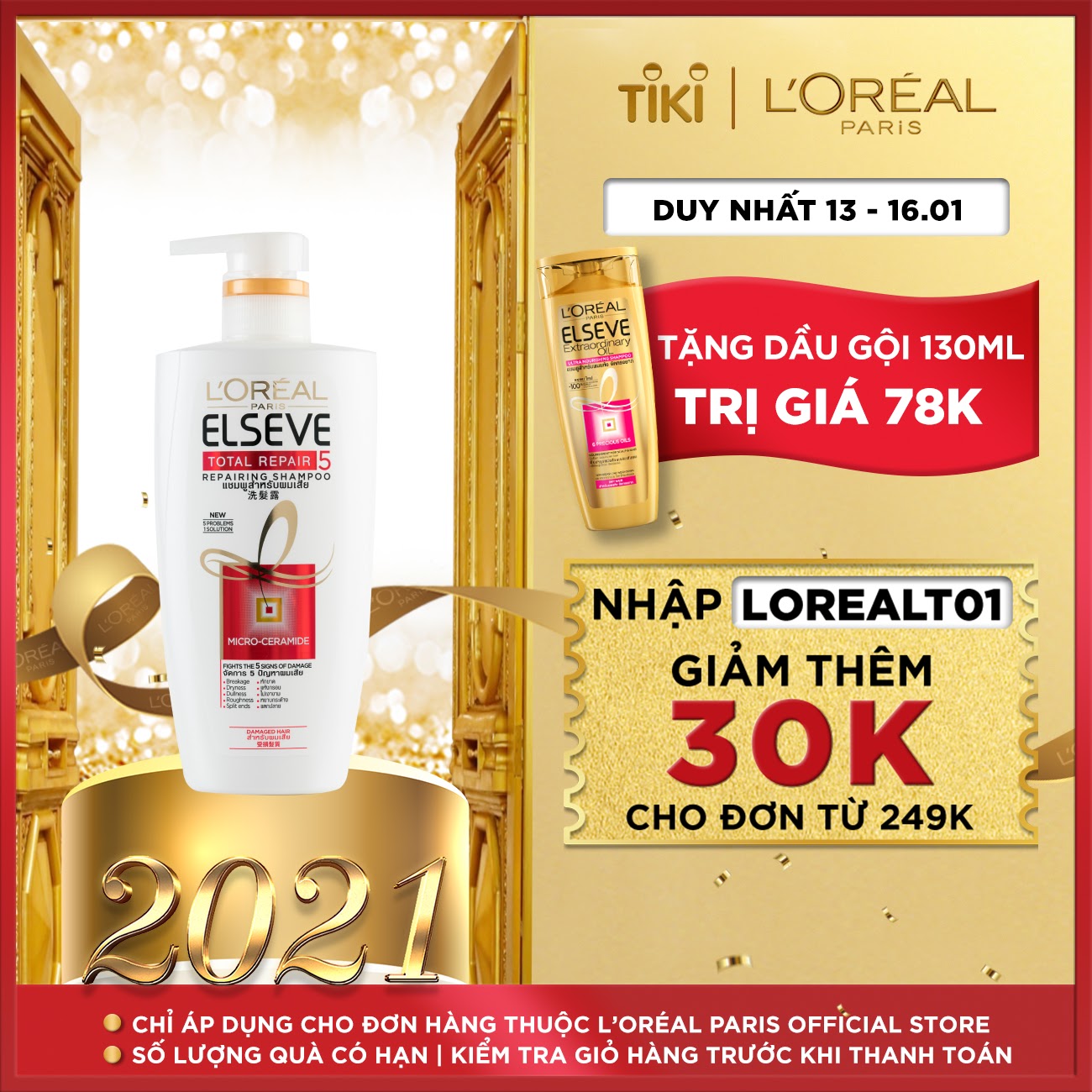 Dầu gội phục hồi tóc L'oreal Paris Elseve Total Repair 5 Repairing Shampoo 650ml