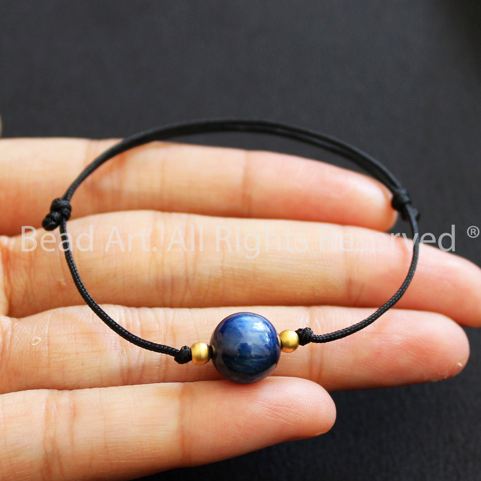 Vòng Tay Thắt Dây 10MM Đá Kyanite Xanh Dương Đậm Tự Nhiên Và Bạc 925, Vòng Tay Phong Thuỷ, Chuỗi Hạt, Mệnh Thuỷ, Mộc - Bead Art