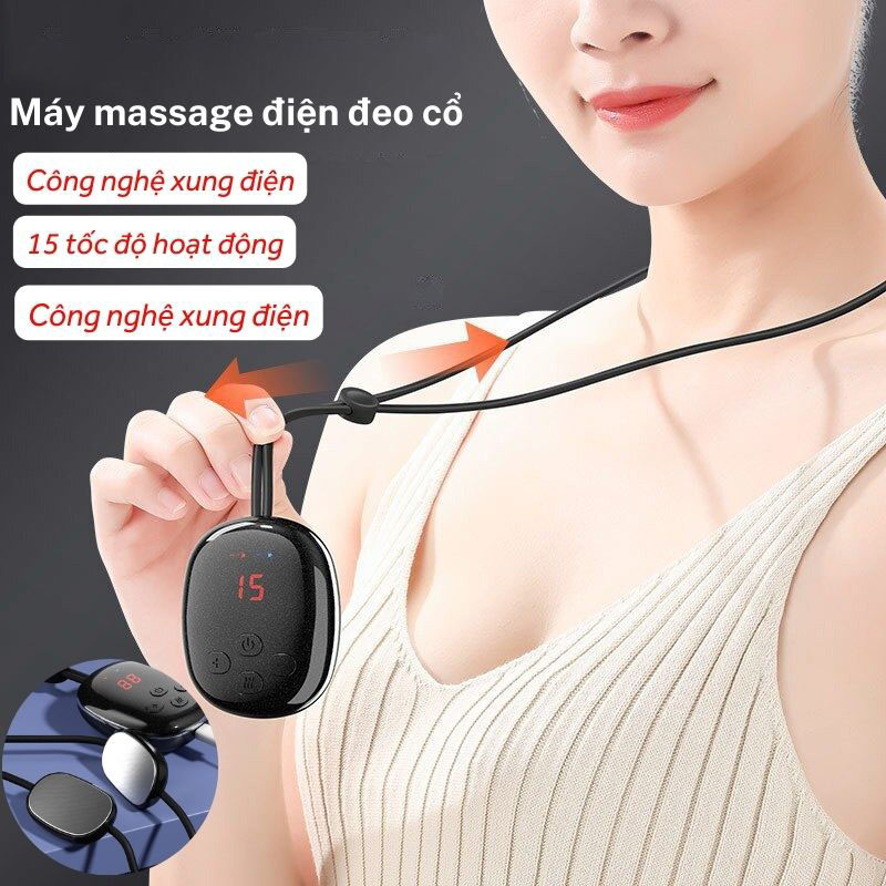 Dây Đeo Massage Cổ Vai Gáy Máy Mát Xa Xung Điện Kép 15 Cường Độ Rung Hỗ Trợ Giảm Đau Mỏi Cơ