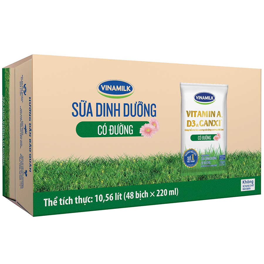 Thùng 48 Bịch Sữa Dinh Dưỡng Vinamilk Có Đường (220ml / Bịch)