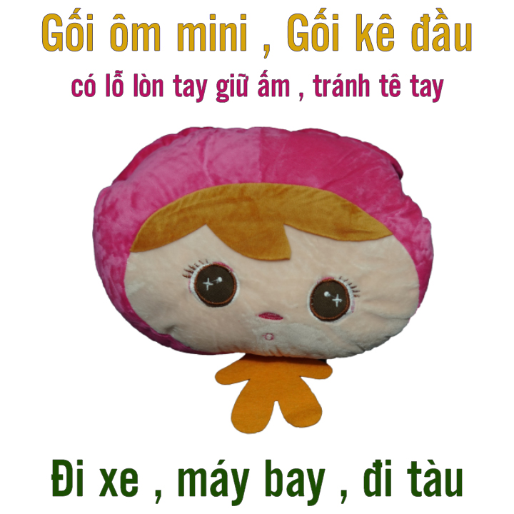 Gối ôm mini , Gối ngủ đi xe , tàu , máy bay , có thể lòn tay giữ ấm và tránh tê tay