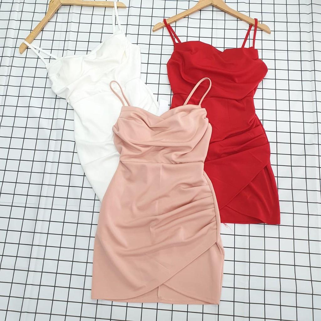 Đầm ôm body 2 dây cổ đổ hở ngực quyến rũ, phù hợp cho các bạn nữ đi dự tiệc, đi chơi, cafe, ĐẦM 2 DÂY CỔ ĐỔ