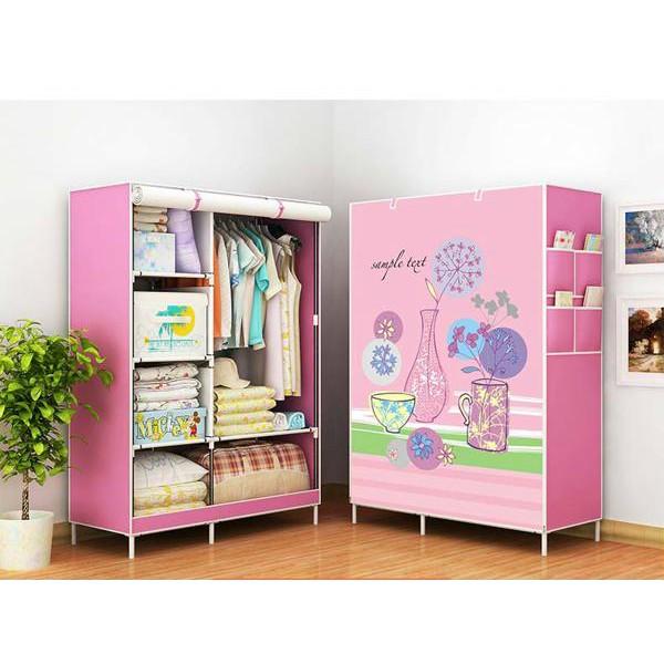 Tủ vải đựng quần áo 3D 2 buồng 6 ngăn