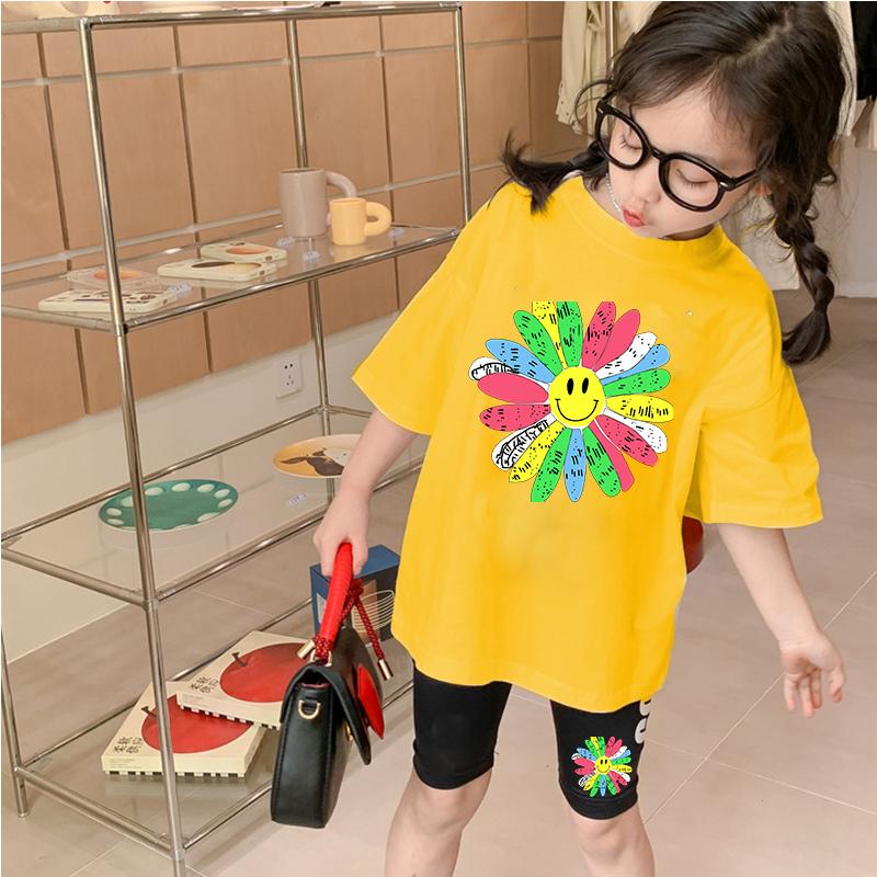 Bộ cộc tay bé gái 30kg-50kg Set bộ cotton bé gái 5 tuổi-14 tuổi 15-45kg KIDS GENZ