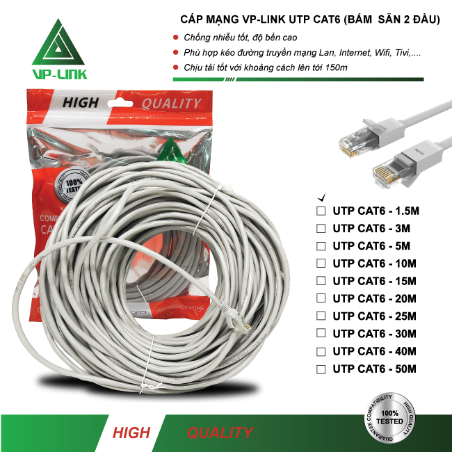 Cáp Mạng VP-Link UTB Cat 6E Bấm Sẵn Đầu - 1.5m - NTH - Hàng Nhập Khẩu