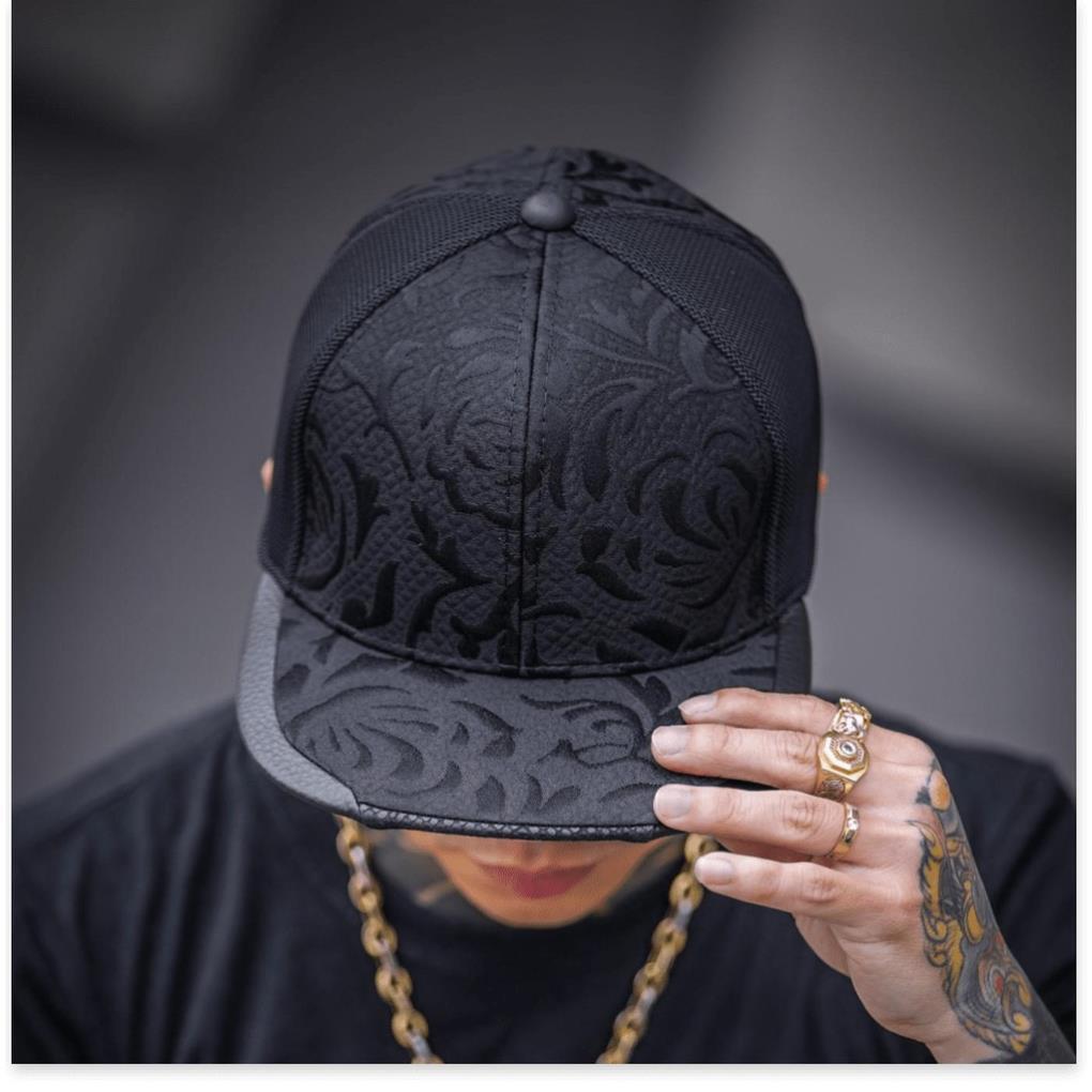 Nón Sơn Snapback Hoa Văn - Nón Hiphop Nón Sơn - Nón Snapback Nón Sơn - Mũ snapback hiphop nam nữ ĐEN