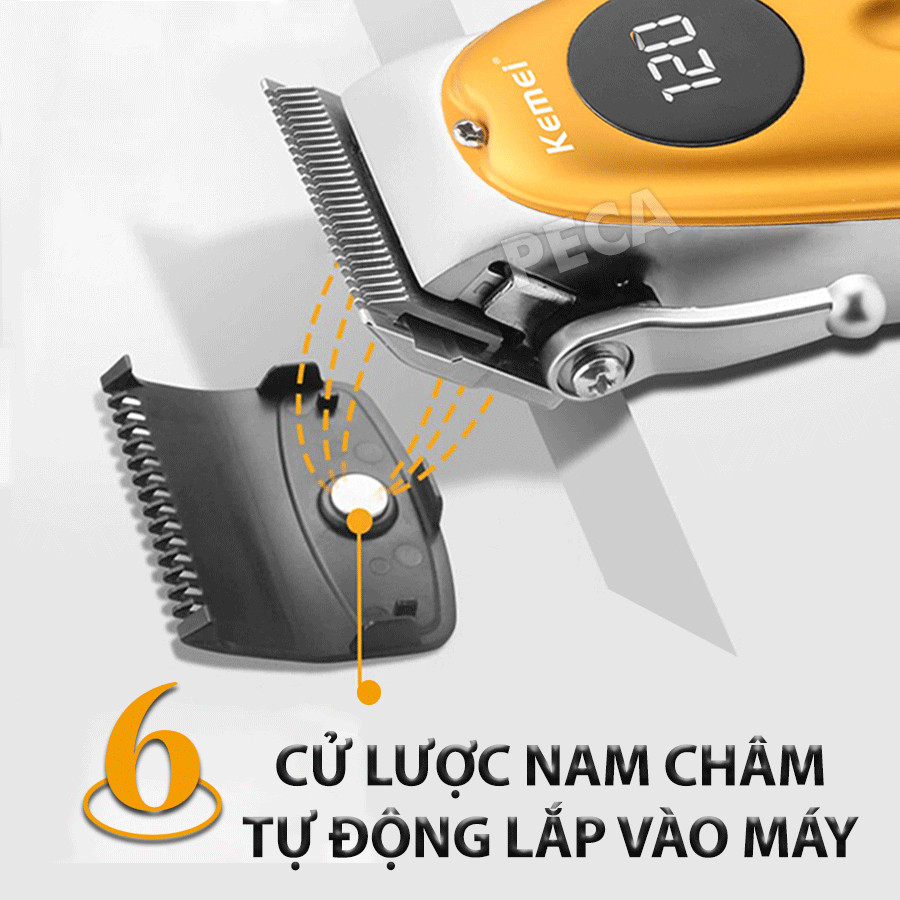 Tông đơ cắt tóc chuyên nghiệp KEMEI KM-1955 màn hình LCD hiển thị sử dụng sạc USB tiện lợi toàn thân hợp kim cao cấp công suất mạnh mẽ Tặng kèm áo choàng cắt tóc, kéo, lược cắt tóc  chuyên dụng cắt tóc trẻ em, người lớn, tiệm tóc barber, salon