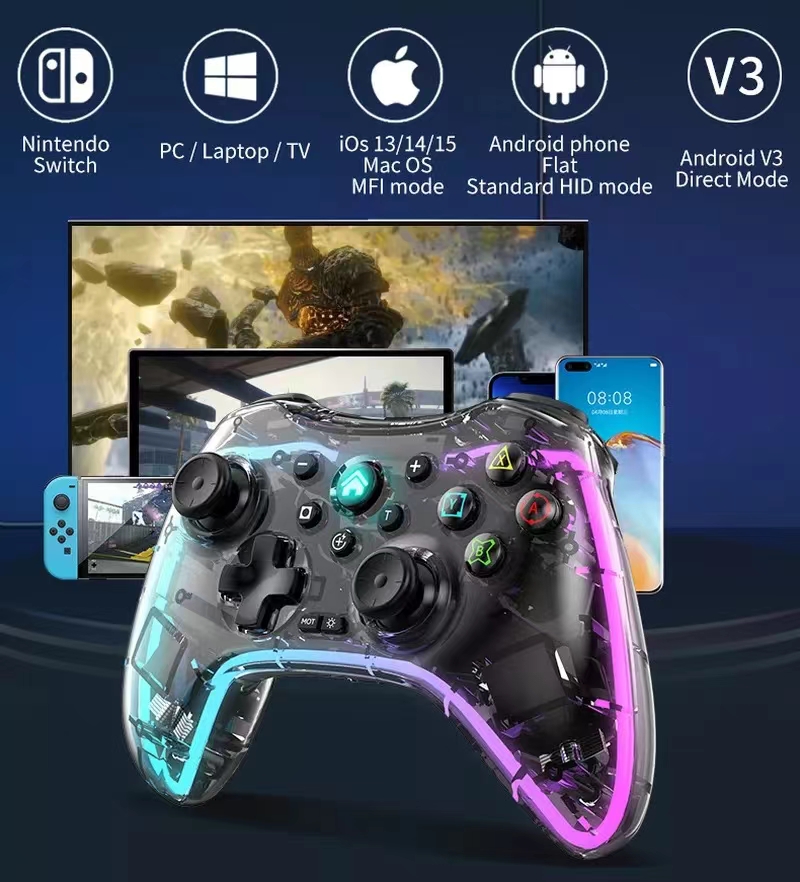 Tay Cầm Chơi Game Không Dây Trong Suốt Bluetooth 2.4G, Phím Bấm Nhạy, Chính Xác Và Nhẹ, Lựa Chọn Tuyệt Vời Cho Game Thủ