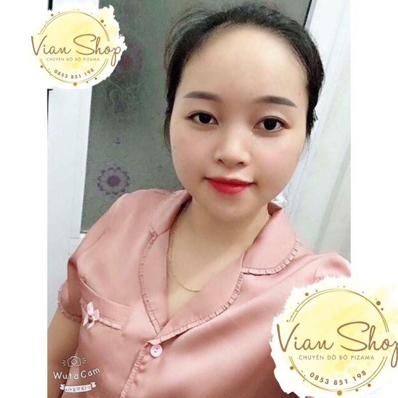 Bộ đồ pijama lụa, bộ lụa cộc tay quần dài viền bèo nơ túi xinh xắn