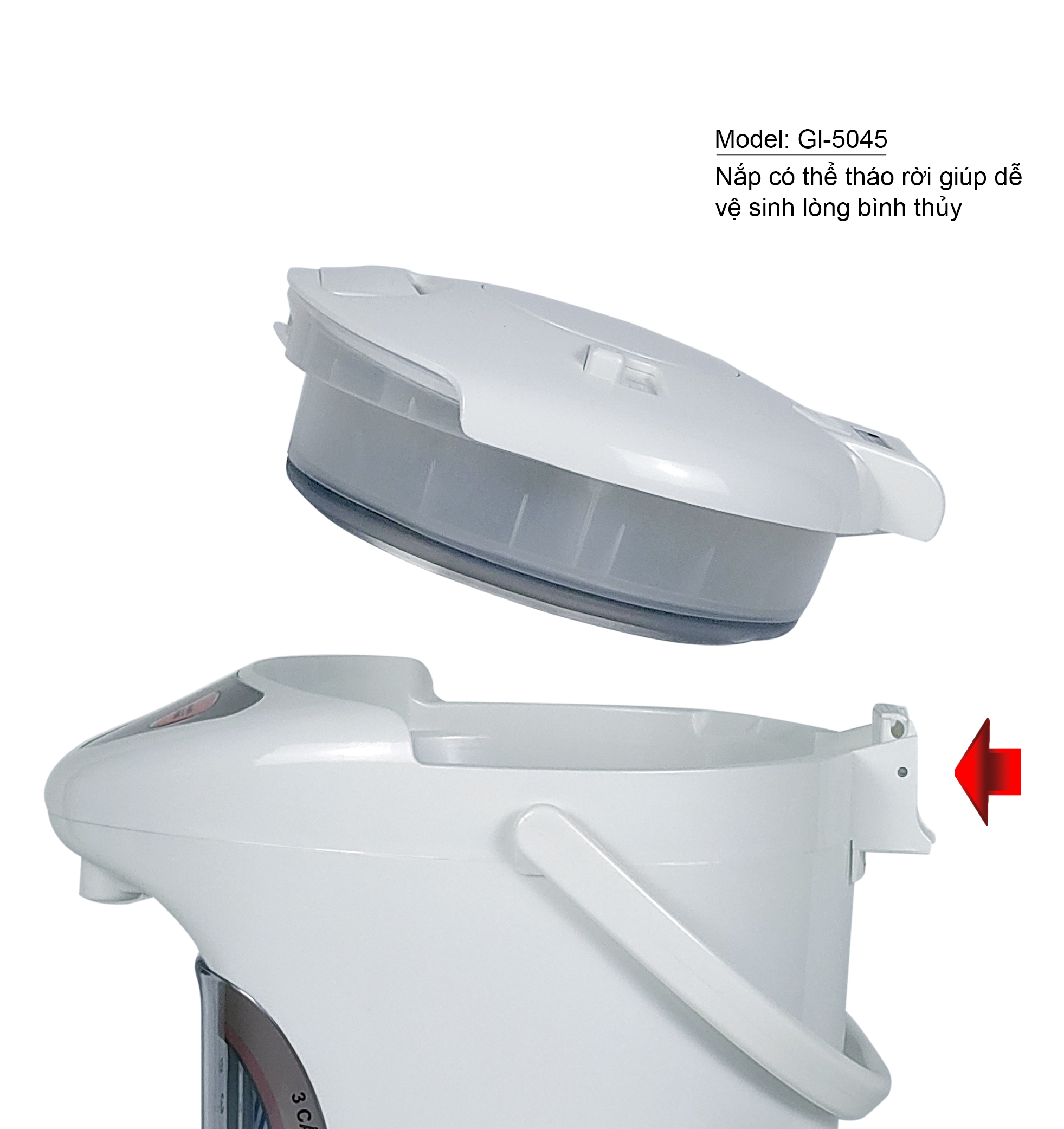 Bình thủy điện Gali GL-5045 dung tích 4.5 lít, phích cấu tạo 2 lớp thân ngoài nhựa, ruột inox 304, hàng chính hãng 100% Gali, bảo hành 24 tháng