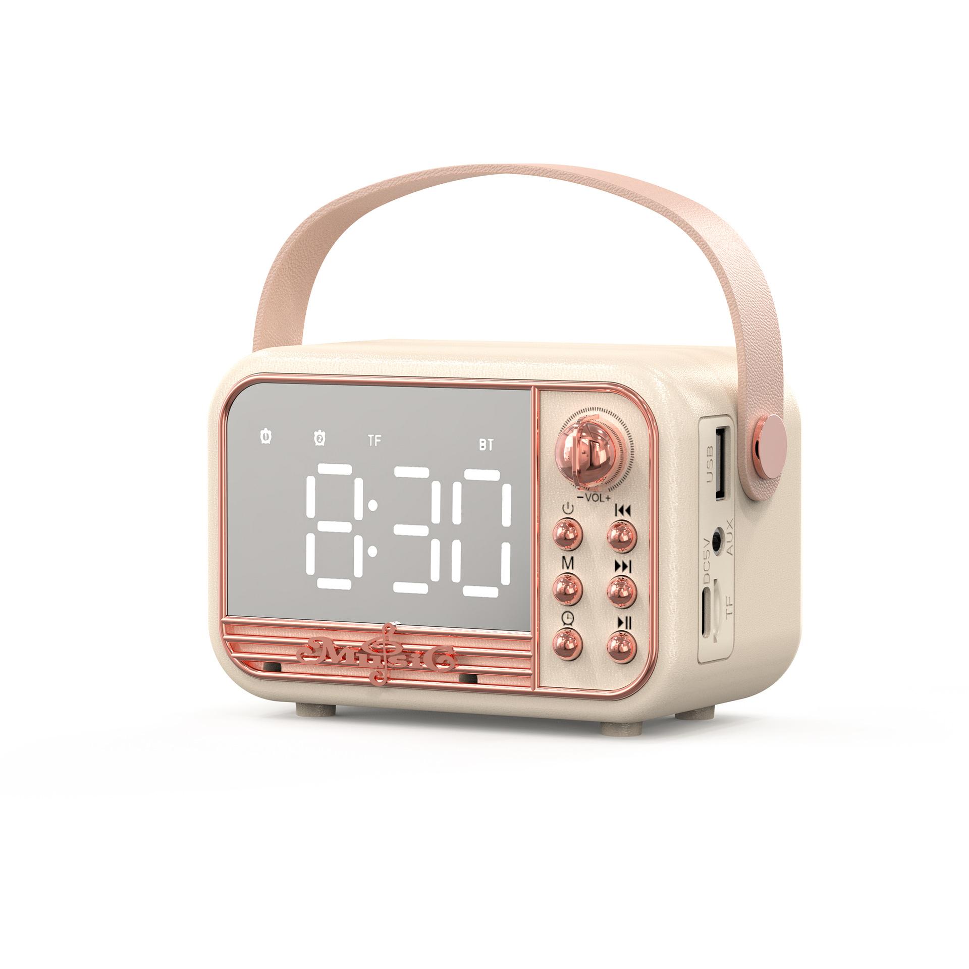 Loa retro loa bluetooth đèn led firror cổ điển máy nghe nhạc hifi âm thanh âm thanh với thời gian hiển thị đồng hồ báo thức kép hỗ trợ đồng hồ báo thức tf màu sắc: màu trắng be