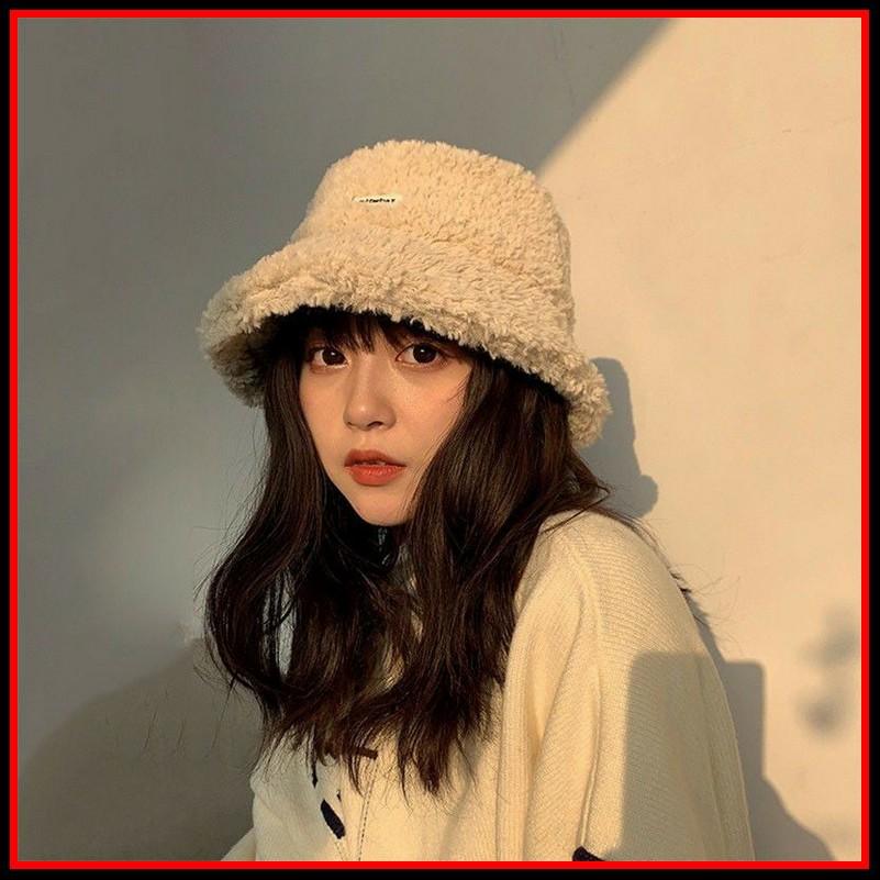 Mũ Bucket lông cừu mềm siêu dễ thương phong cách Hàn Quốc (có ảnh thật) - Nón MU04