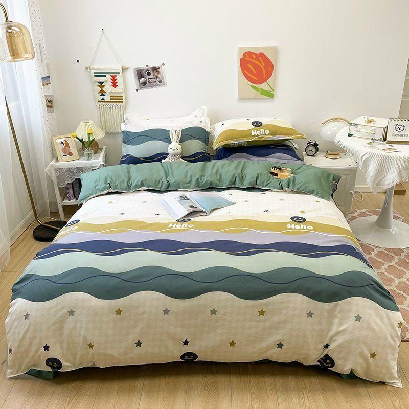 Bộ Chăn Ga Gối Cotton Poly Sóng Nước Xanh