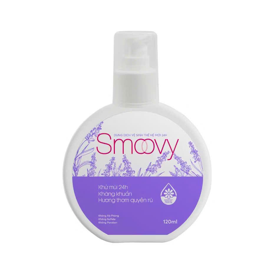 Dung dịch vệ sinh phụ nữ thế hệ mới Smoovy 24H - Khử mùi kháng khuẩn, hương thơm quyến rũ suốt 24H - 120ML