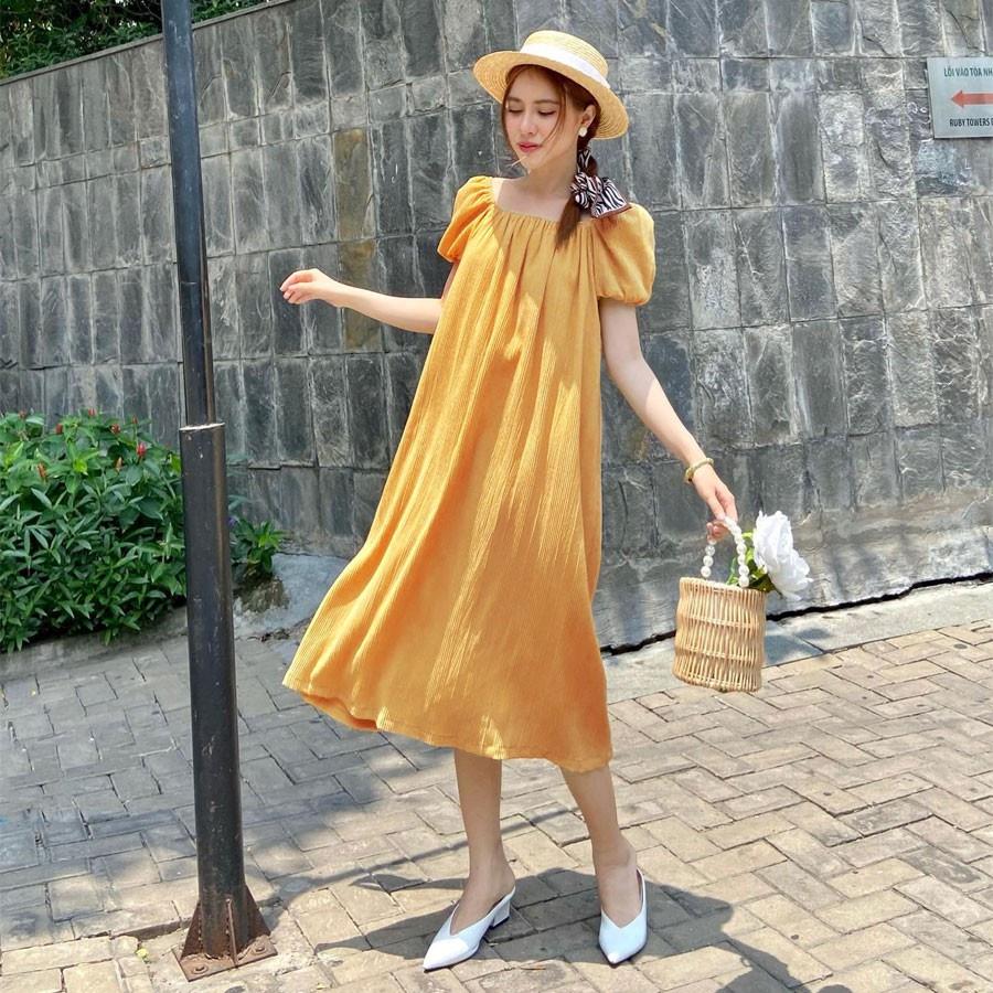 Đầm Váy Midi Suông Tay Phồng Xuống Phố - QA00157