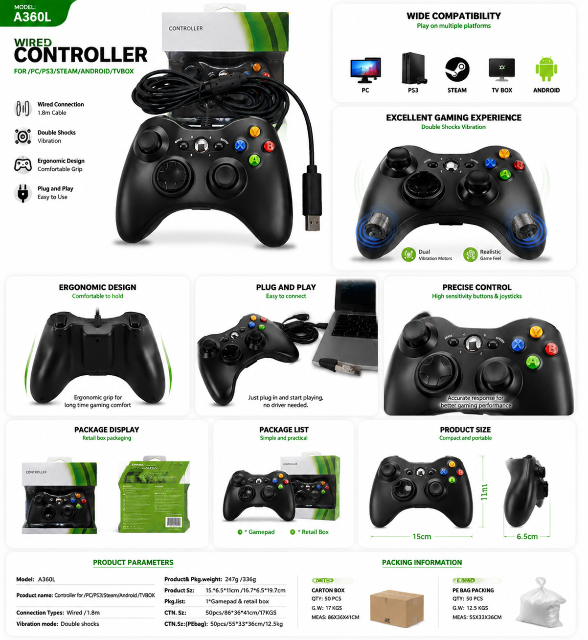 Tay Cầm Chơi Game Có Dây 360° TGZ TA360L – Rung Kép, Kết Nối USB, Tương Thích PC, Android, PS3, TVi Box - miếng lót chuột