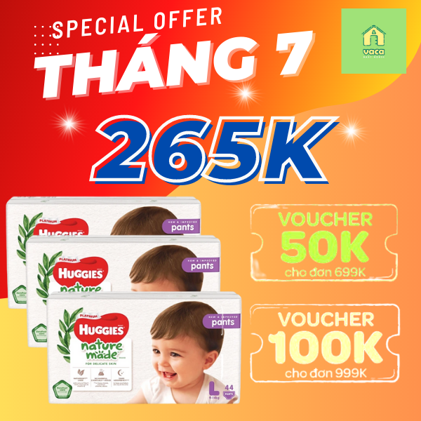 Combo 3 Tã Quần Siêu Cao Cấp Huggies Platinum Nature Made L44 (44 Miếng)