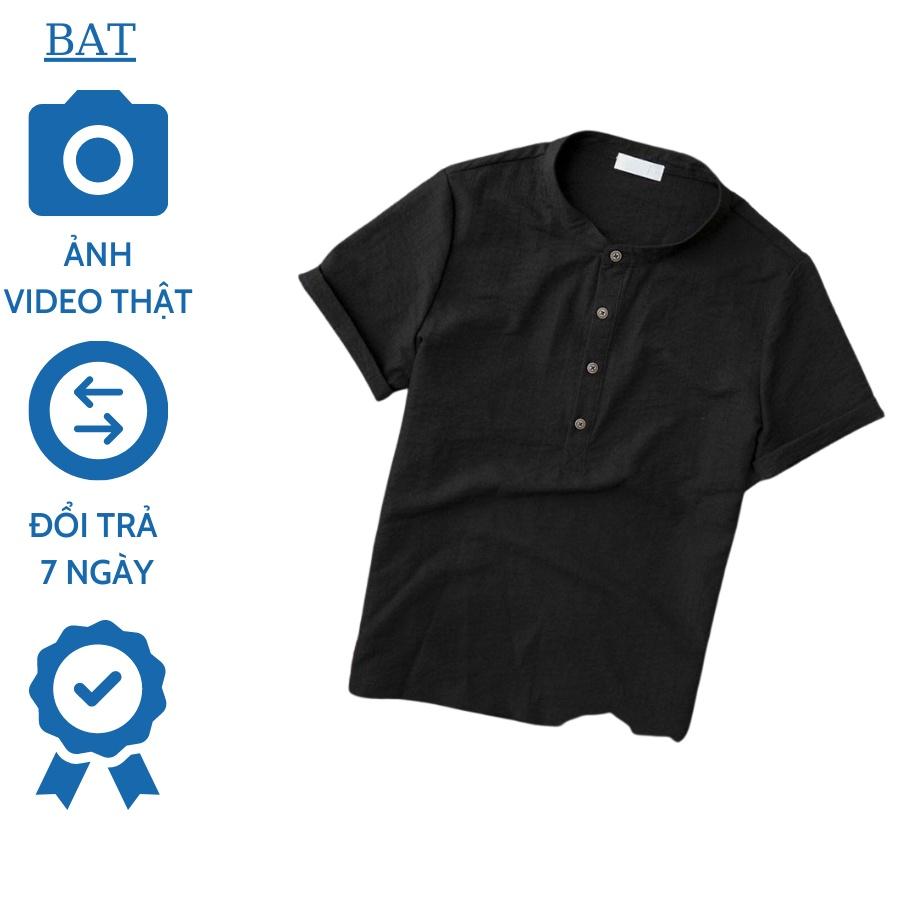 Áo đũi nam cộc tay BAT cổ tàu chất đũi thái mát thoáng khí, áo phông nam cổ tàu thời trang mặc chuẩn form, trẻ trung