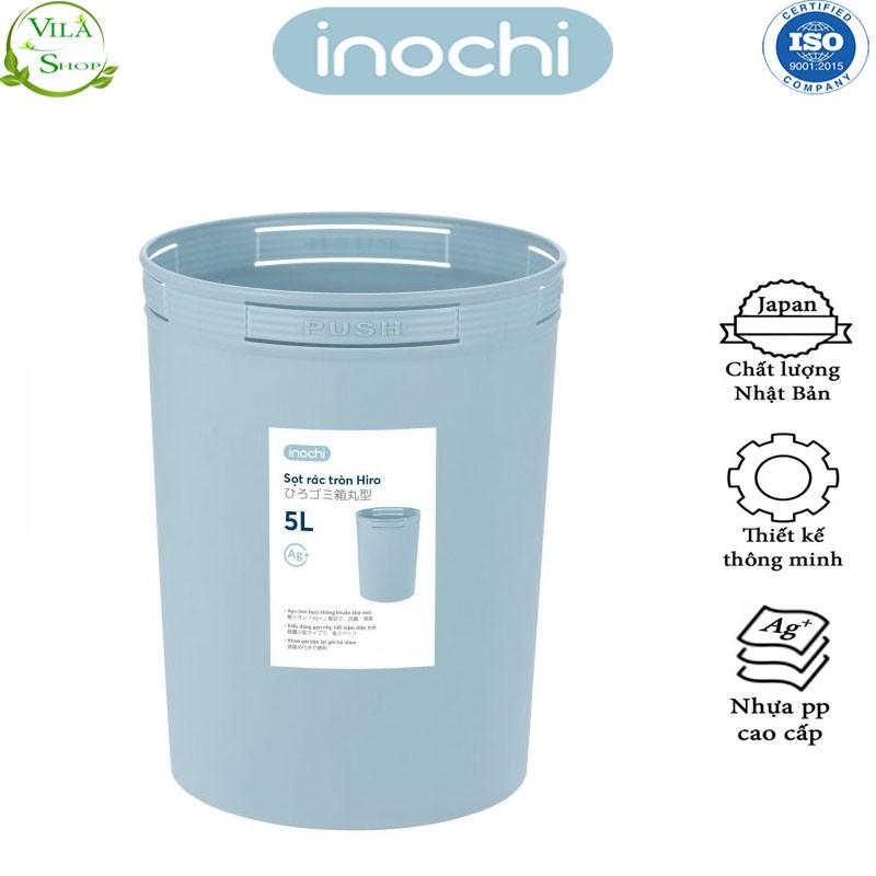 Thùng Đựng Rác, Giỏ Rác - Sọt Rác Tròn Hiro 5L-10L-15L Inochi Có Cài Túi Rác Đa Năng Tiện Lợi