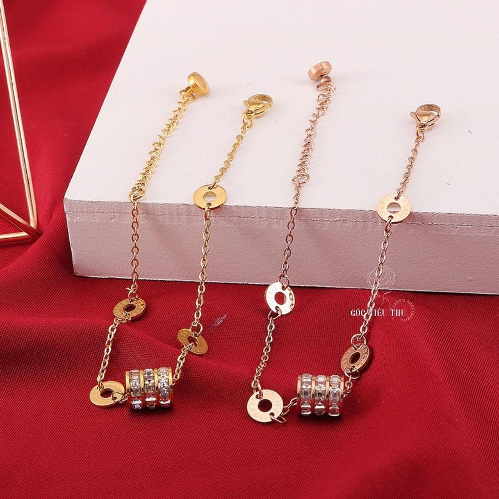 Lắc Tay Titanium Cao Cấp Dây Mảnh Mặt Hình Trụ Đính Đá - Trang Sức Bền Không Gỉ Phong Cách Hàn Quốc Cá Tính