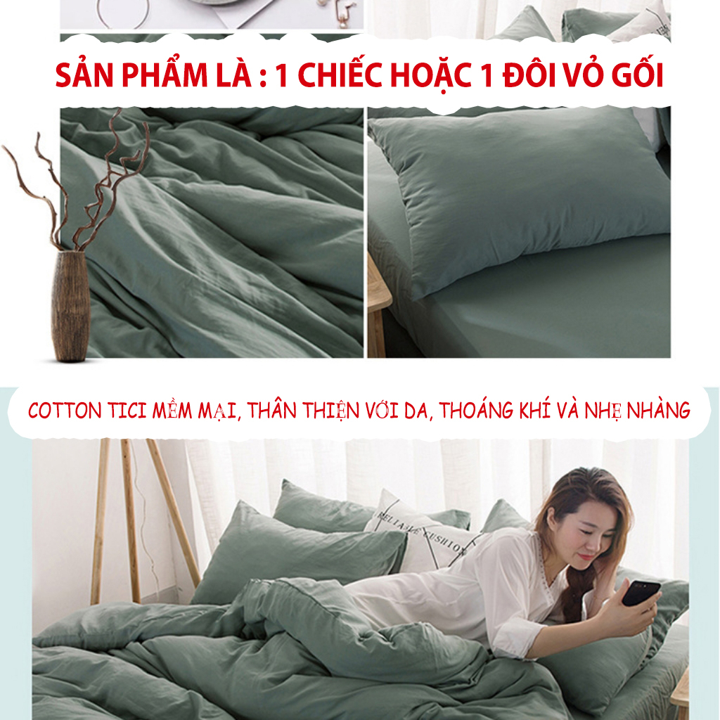 Vỏ gối nằm cotton tici kích thước tiêu chuẩn (2 chiếc) Cặp Vỏ Gối Cao Cấp 50x70cm Mềm Mịn Mát Lạnh 1 Cặp Vỏ, Áo Gối Nằm Đường May Chắc Chắn Vải Đẹp
