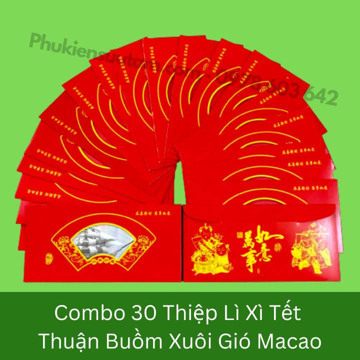 Combo 30 Thiệp Lì Xì Tết Thuận Buồm Xuôi Gió Macao, kích thước: 20cmx10cm, màu đỏ - SP005882