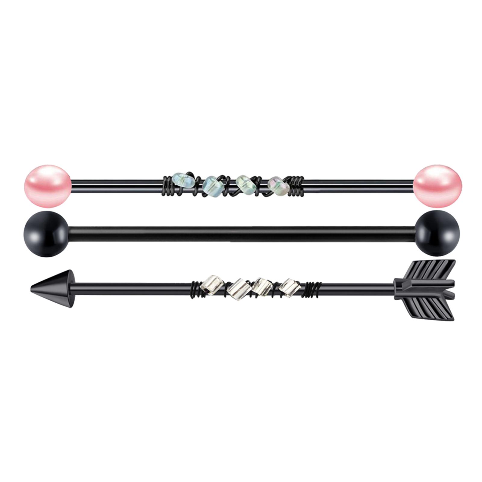 9Pcs Labret Ear Helix Earring Bar Barbell Body Piercing Jewelry Black
