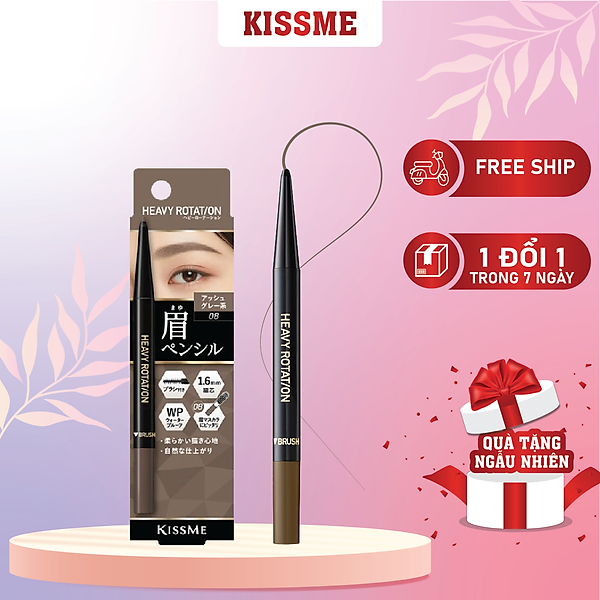 Bút Chì Sáp Kẻ Lông Mày Chống Trôi Lõi Siêu Mịn Kissme Heavy Rotation Eyebrow Pencil 0,09g (Xám Tro)