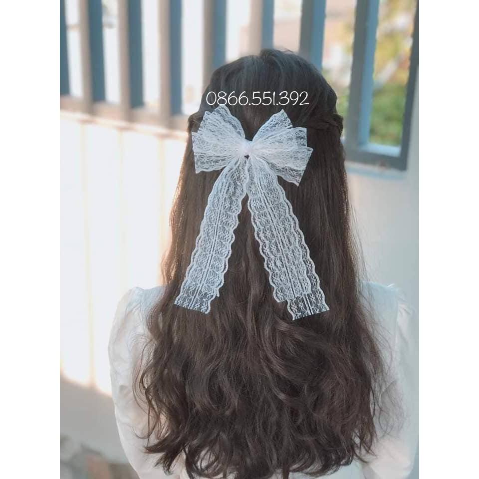 Kẹp tóc nơ ren 3 lớp dây dài