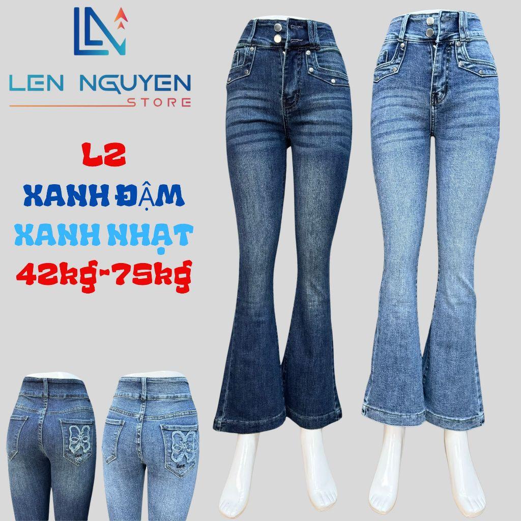 L2_Quần jean nữ, loe, lưng cao, quần bò nữ dáng ôm, quần rin nữ có big size, cho 42kg đến 75kg,LEN NGUYEN STORE - Xanh Đậm