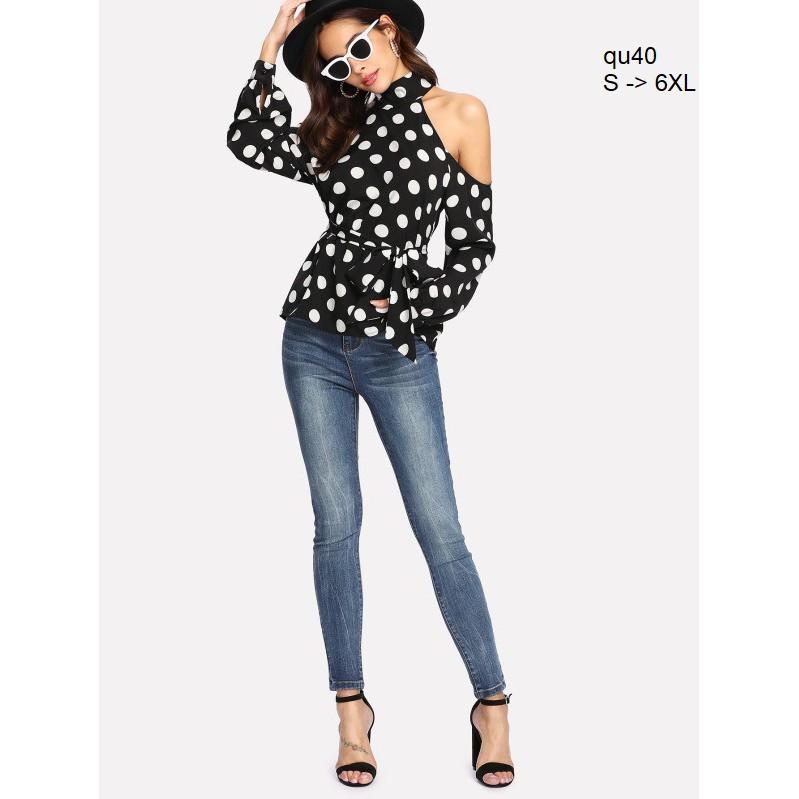 TOP88 ÁO VOAN CHẤM BI KHOÉT VAI