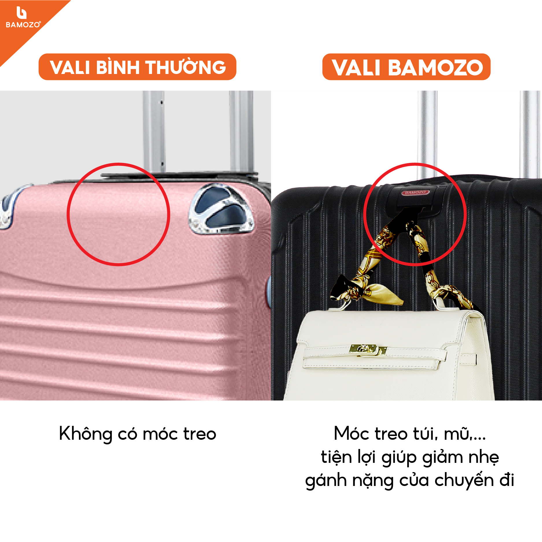Vali du lịch BAMOZO 8801 vali kéo nhựa được bảo hành 5 năm