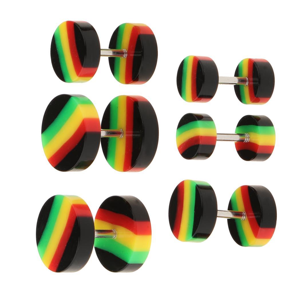 6 Pieces Acrylic Ear Earrings Tunnel Stainless Steel Fake 18g