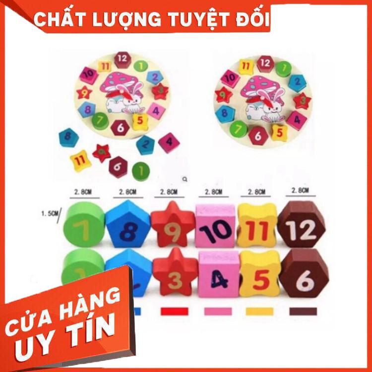 HCM- Đồng Hồ Bằng Gỗ Đồng Hồ Số Hình Khối Giúp Bé Phân Biệt Hình Khối, Màu Sắc