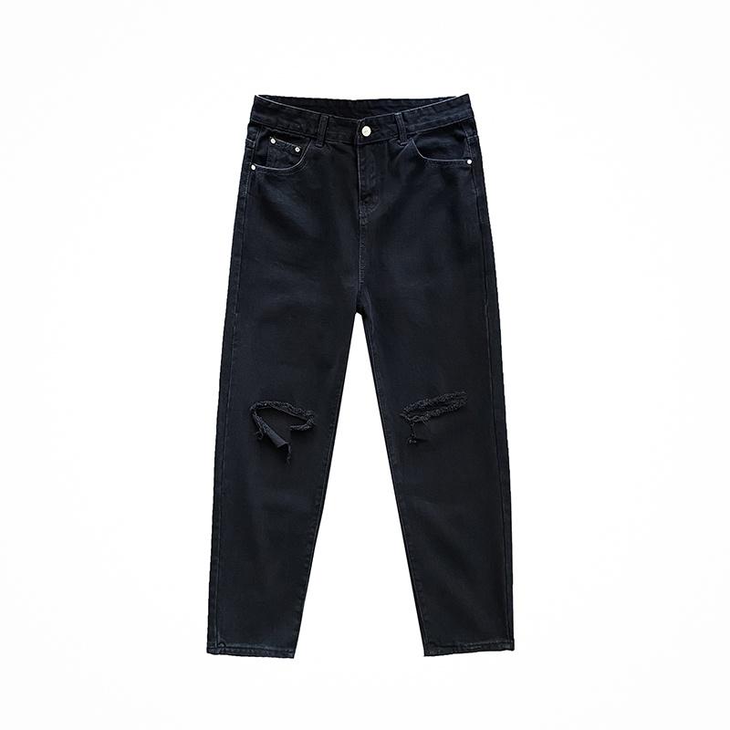 Quần jean nam rách gối dáng baggy ống suông rộng vải jeans cao cấp