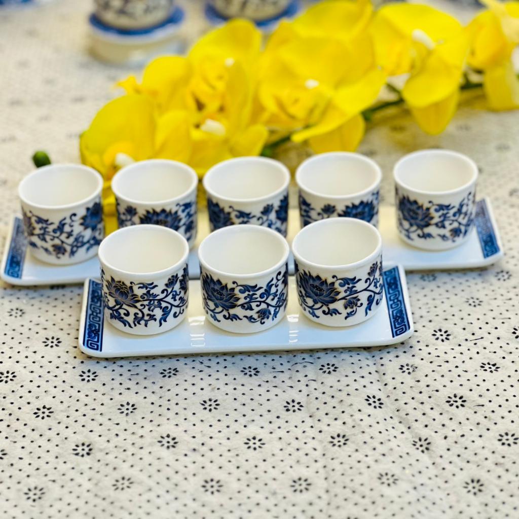 Bộ đồ thờ thần tài RỒNG VIỆT, Bộ đồ sứ men gấm Xanh cao cấp, tôn nghiêm ban thờ
