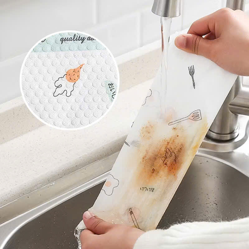 Giấy lau nhà bếp đa năng 50 tờ, Cuộn giấy lau bếp siêu dai giặt tái sử dụng được, Cọc gỗ để cuộn giấy