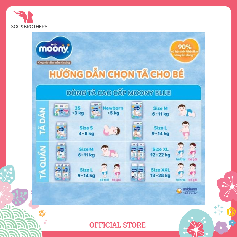 Bỉm dán Moony xanh tiêu chuẩn size M56+8 - 2002