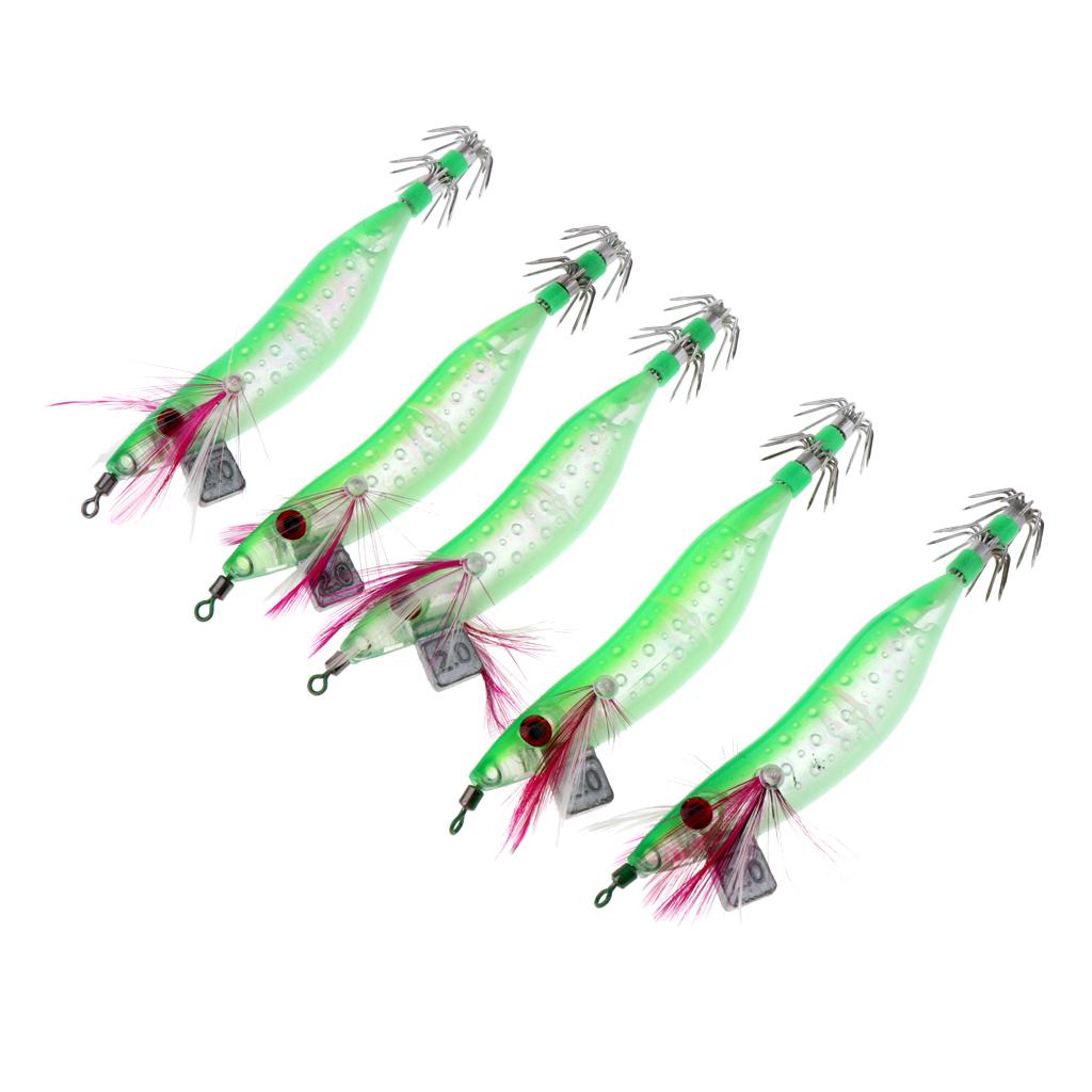 5pcs Luminous Squid Jigs Saltwater Fishing Lures Octopus Squid Hooks