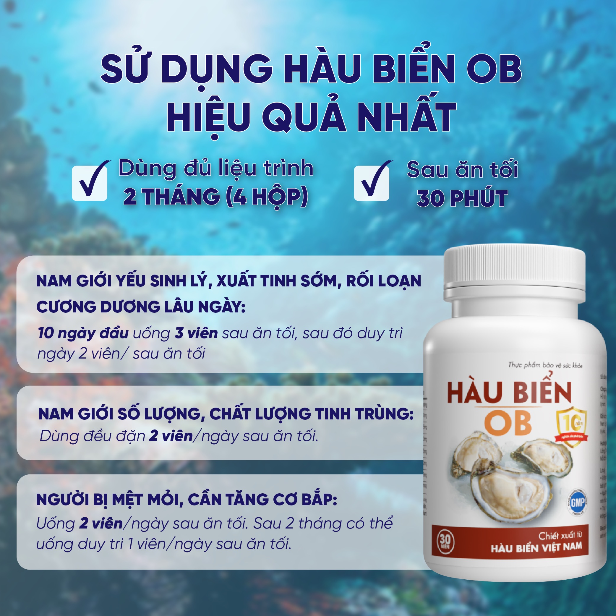 Viên uống Tinh Chất Hàu biển OB - Tăng cường sinh lý nam, Bổ Thận, Tăng Chất Lượng Tinh Trùng, hộp 30v